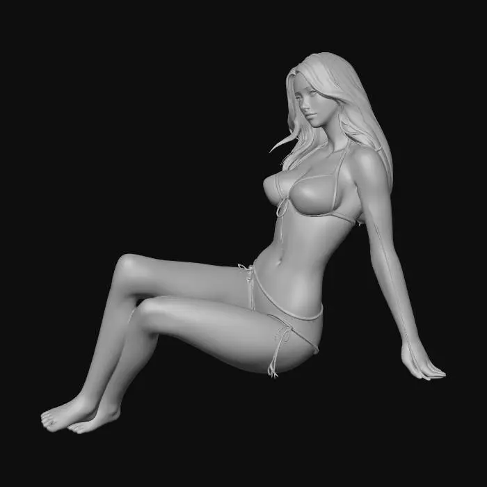 3D model for Draw a beautiful blonde woman with large breasts in a bikini.