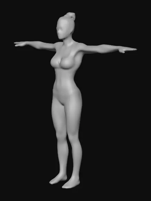 3D model for Subject: Full-body character reference of a young woman standing in a strict T-pose (arms outstretched horizontally at shoulder height). Attire: She is wearing a fitted, solid-colored bikini that clearly displays anatomical landmarks. Physique: Realistic proportions, athletic build, facing forward with a neutral expression. Environment: Clean, neutral grey or white studio background to ensure focus on the silhouette. Technical Specs: High-resolution concept art, flat even lighting (no heavy shadows), 8k resolution, photorealistic style, suitable for 3D rigging.