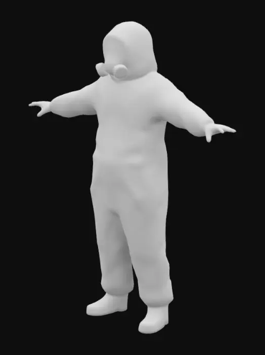 3D model for the backrooms yellow shiny hazmat suit , biohazard suit, Ultra Realistic, Highly Detailed, T-pose, Full Body, Symmetrical Body, #realistic#
