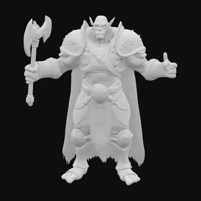 3D model for A muscular green orc in battle armour holding an axe and standing in a T-pose