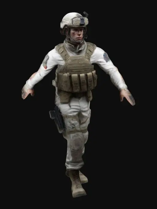 3D model for Create a American modern soldier in gear , ultra detailed, no weapon, T pose, realistic 
