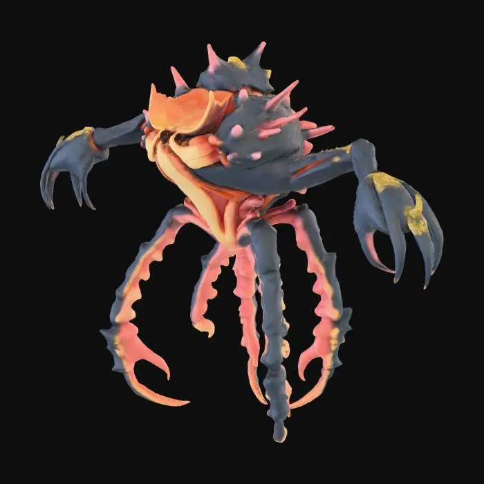 3D model for Static environmental enemy that attaches to surfaces.
Barnacle creature with amphibious traits, 800 polys.
Cone-shaped body with circular mouth full of teeth.
Multiple bioluminescent tentacles around rim.
Base has root-like structures that dig into surfaces.
Two states: closed (camouflaged) and open (attacking).
PBR materials: wet chitin shell, fleshy interior.
Decoration that becomes enemy when approached.
Easy to place on walls, rocks, ship hulls.
Animated parts: tentacle wave, mouth open/close.