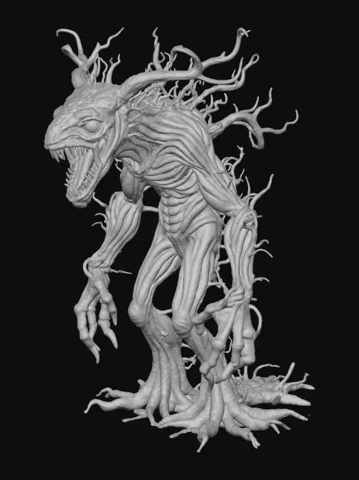 3D model for tree monster, creature made of tree's and thicket, wild beast, lovecraftian