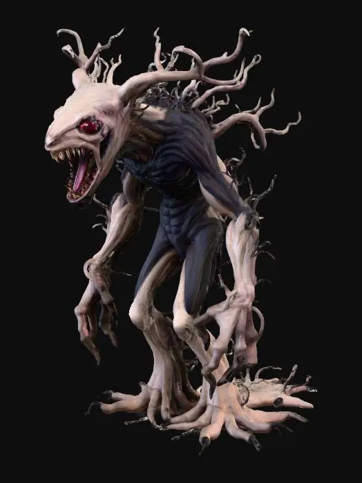 3D model for tree monster, creature made of tree's and thicket, wild beast, lovecraftian