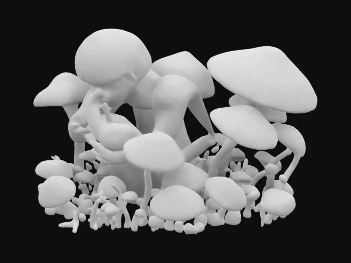 3D model for Depression and anxiety wrapped with loneliness on a patch of magic mushrooms