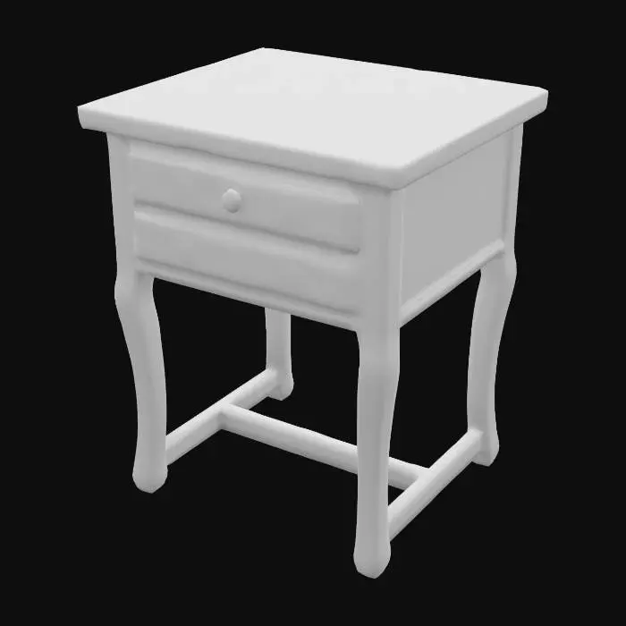 3D model for A wooden side table with a rectangular shape, featuring intricate carved drawer details and a smooth, polished texture.