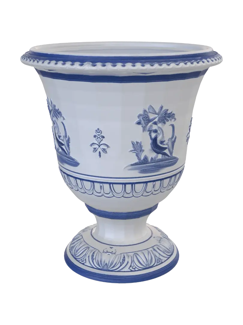 Blue and White Bird Motif Urn 3D model, vytvořený pomocí AI