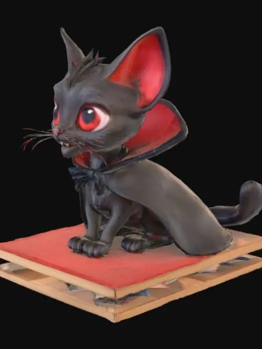 3D model for A cute vampire cat on top of a bookshelf in an appartement watching from above