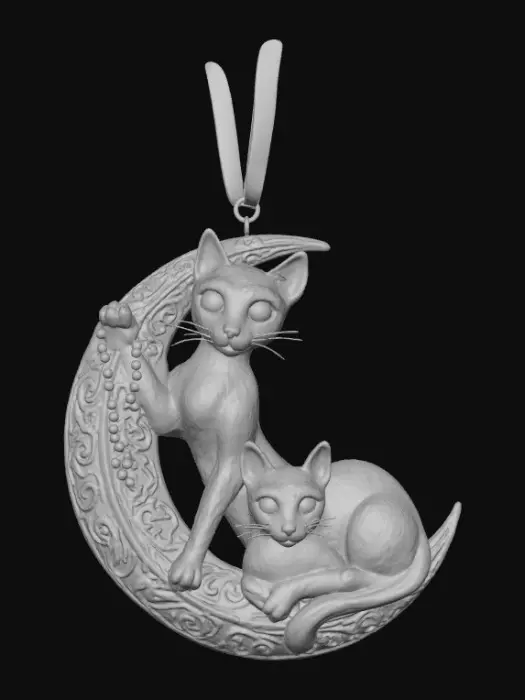 3D model for Cats on Crescent Moon Ornament