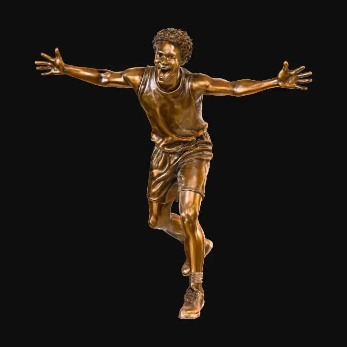 3D model for 30岁， 男性，短发，短袖，欢呼呐喊，头部转动45°，雕刻效果，写实人物，细节丰富。切记不要卡通 ，需要写实效果。