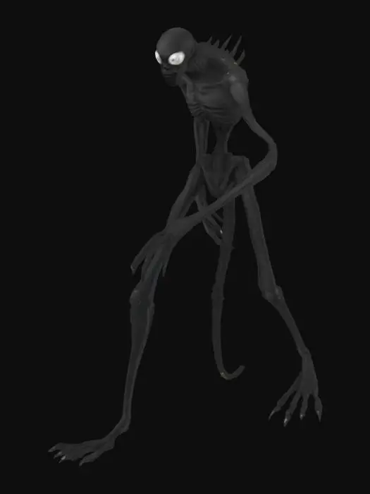 3D model for je veux en grand mosre resenblent a un humain tres fin est noir avec des yeu blanc
