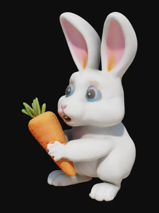 3D model for crea un conejo blanco parado en dos patas sosteniendo una zanahoria
