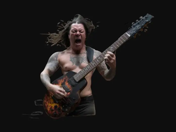 3D model for Realistic MAtt Pike from High on Fire band shirtless playing guitar and screaming