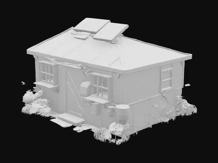 3D model for A sci-fi shed but with a post apocalyptic zombie survival twist. Make a shed that would fit this setting and house a single farmer.