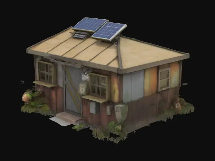 3D model for A sci-fi shed but with a post apocalyptic zombie survival twist. Make a shed that would fit this setting and house a single farmer.