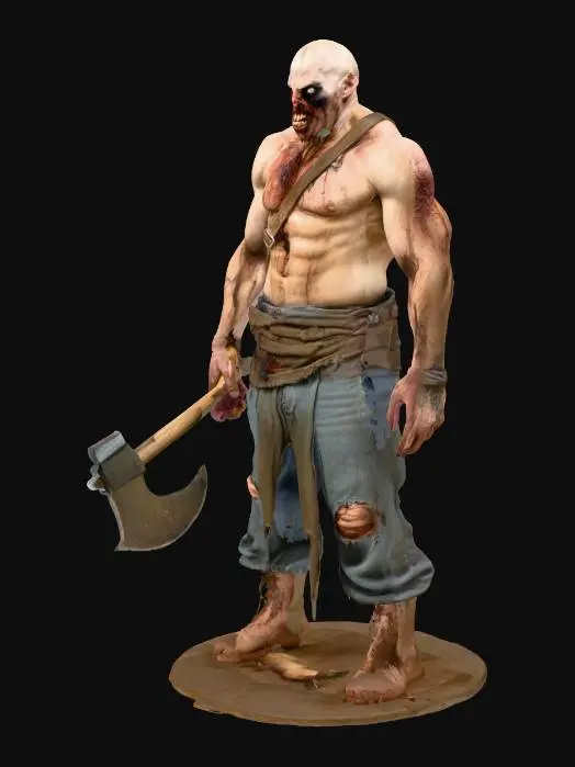 3D model for a man wearing dirty cloths and horror face and dirty and terrible and horror body with a axe