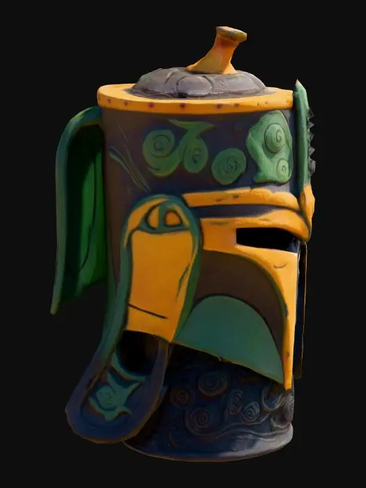 3D model for a tiki cup but instead it has a mandolorian helmet and swirls on it