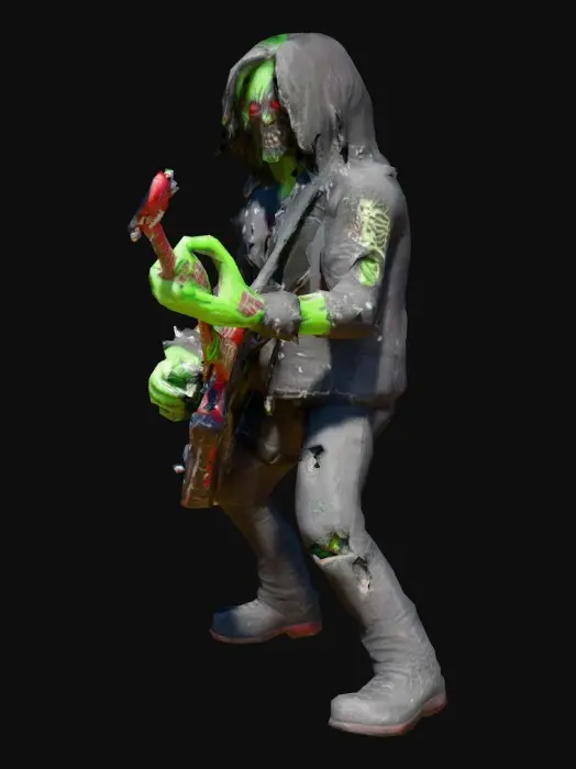 3D model for A rocker zombie with a guitar and has a leather jacket