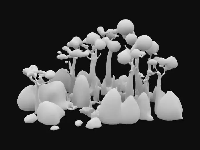 3D model for Cartoon style several different rocks, nomadic habitat trees cartoon style