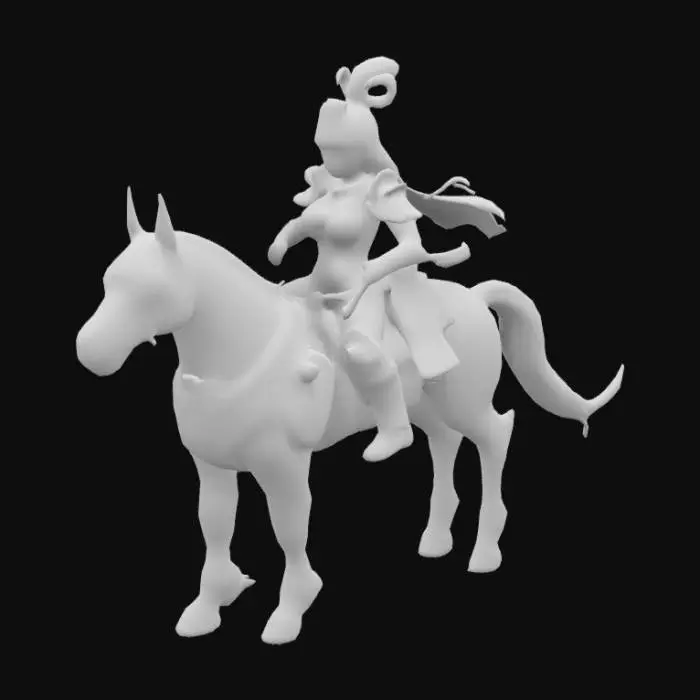 3D model for Cartoon style female warrior, futuristic costume, asian nomadic references, feminine futuristic female character with turkic nomadic references in cartoon style, saviour turkic nomadic warrior in futuristic style nomadic references in cartoon style, riding a robotic horse, mechanic horse, high technology, futuristic style