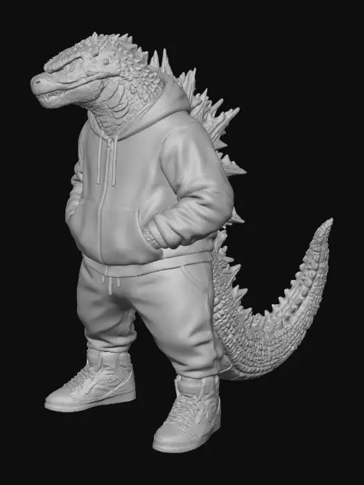 3D model for Create an Urban Godzilla in a hoodie and sweat pants with its hands in the hoodie pockets and Jordan’s on his feet modeled like this
