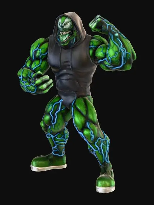 3D model for create a model Of an Urban Venom that is a bodybuilder. He has thick bulging muscles and you can see the outlines of his veins