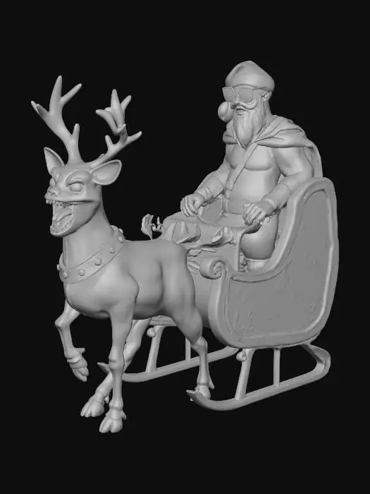 3D model for Create a Venom style reindeer character and its attached to santas sleigh. Santa shold also be venom The coloring should all be the traditional colors for each character