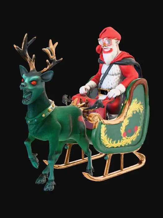 3D model for Create a Venom style reindeer character and its attached to santas sleigh. Santa shold also be venom The coloring should all be the traditional colors for each character