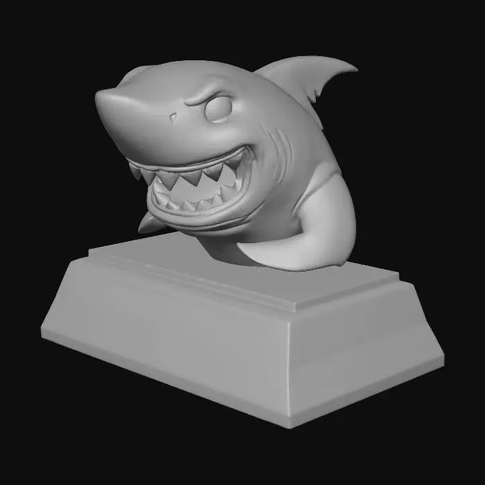 3D model for Turn this exact image of a shark 
into a statue of a shark with a beveled base that is blank
