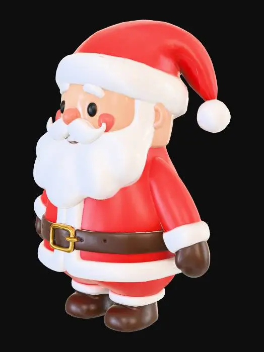 3D model for charming 3D cartoon model of a chibi Santa Claus with a plump, rounded body and a friendly facial expression, including rosy cheeks and dot eyes. He features a voluminous, fluffy white beard and mustache, wearing a classic vibrant red suit with soft white plush trim on the hat and cuffs. A dark brown belt with a gleaming golden rectangular buckle cinches his waist, complemented by dark brown gloves and boots. The overall aesthetic is smooth, with subtle, even lighting and soft shadows, highlighting its adorable, simplified form., #Christmas2025#