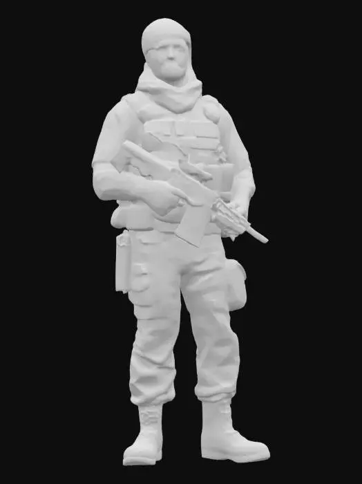 3D model for Middle Eastern military soldier, desert camouflage, tactical vest, realistic, game ready