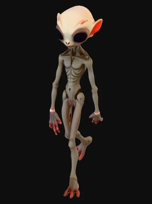 3D model for “Create an ultra-detailed, hyper-realistic portrait of an extraterrestrial being. The alien should have anatomically unique features, including complex skin textures, intricate bioluminescent patterns, and subtle translucency showing faint veins or energy currents beneath the surface. Its eyes should be large, deeply expressive, with multilayered irises and reflective surfaces resembling liquid crystal. The head shape should be unconventional—elongated or asymmetric—with ridges, tendrils, or other organic structures. Include fine details such as micro-scales, pores, and natural imperfections. The lighting should highlight the contours of the face, emphasizing depth and dimensionality. The environment should suggest an alien world through soft atmospheric colors, unusual flora, or faint hol