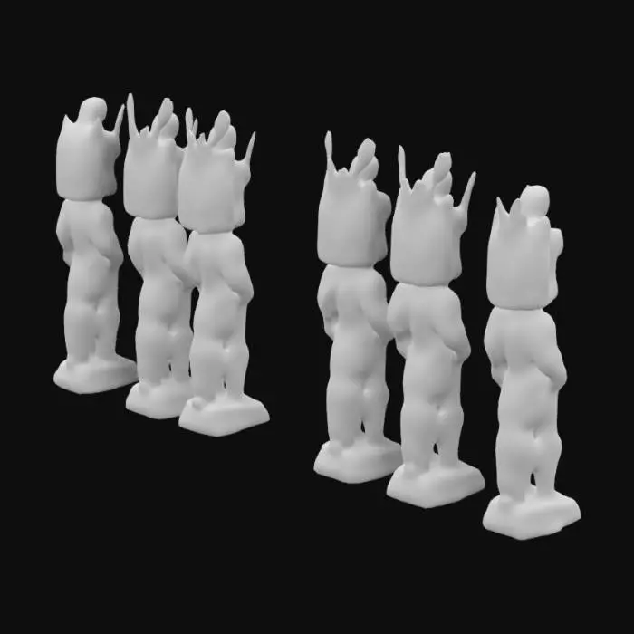 3D model for Low Poly, Humanoid totem poles, made of wood, gold and silver cracks, obsidian glow of orange. 