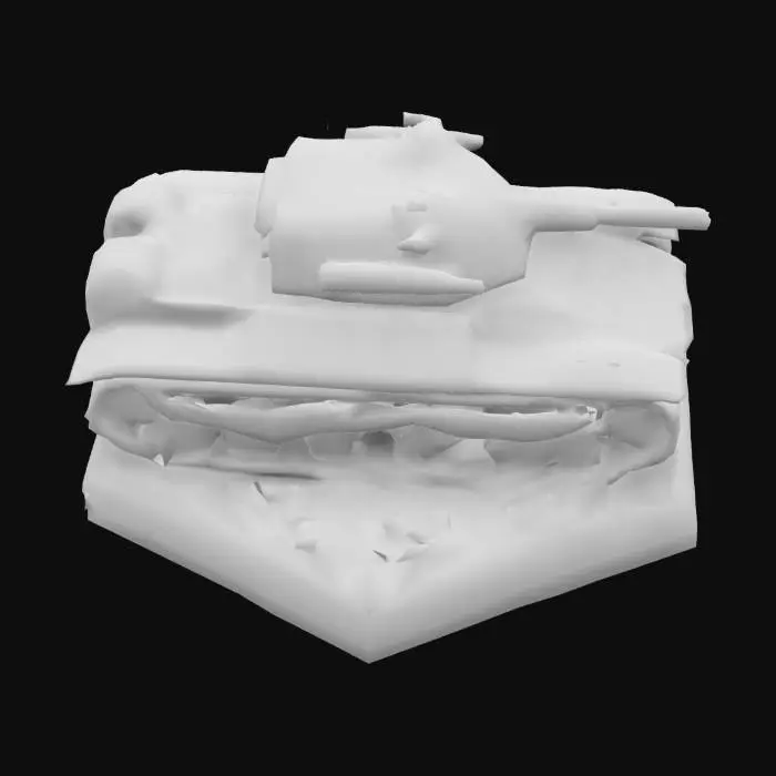 3D model for Table Top Model Game Asset, 1.25 inch across hex as a base, on top is a tank with two turrents and tracked.