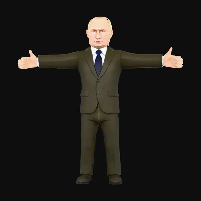 3D model for A simple low-poly style model of putin, with no hair but a cartoonic suit, tie, jeans t-posing