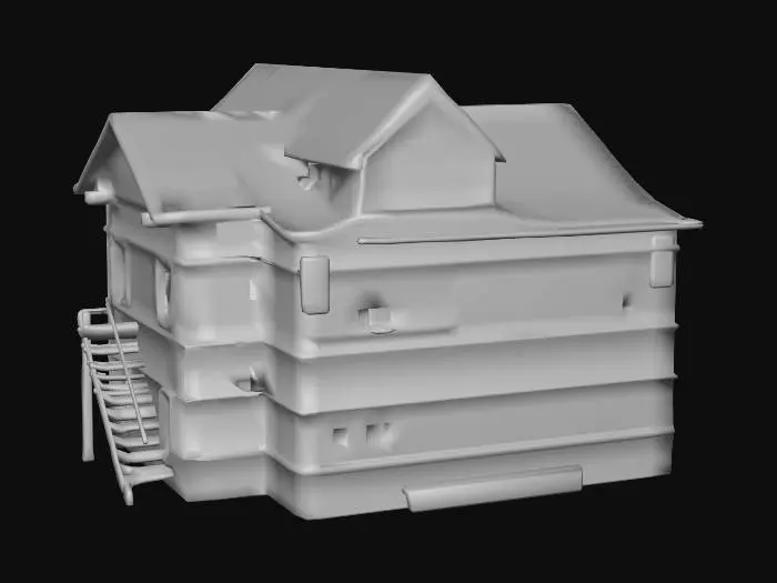 3D model for Brown Wooden House on Cobblestone Street