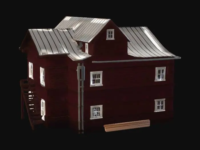 3D model for Brown Wooden House on Cobblestone Street