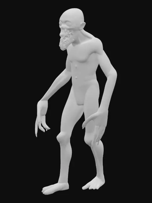 3D model for Realistic psychological horror humanoid, full body A-pose on plain white background, unnaturally large glowing eyes, face grotesquely distorted with festering, pus-like crusted lesions (non-graphic), warped smiling mouth, waxy/artificial stretched skin, extremely long thin limbs and fingers, no clothing (non-sexual, anatomically neutral), very creepy unsettling atmosphere, cinematic lighting, high detail, photorealistic, 4k