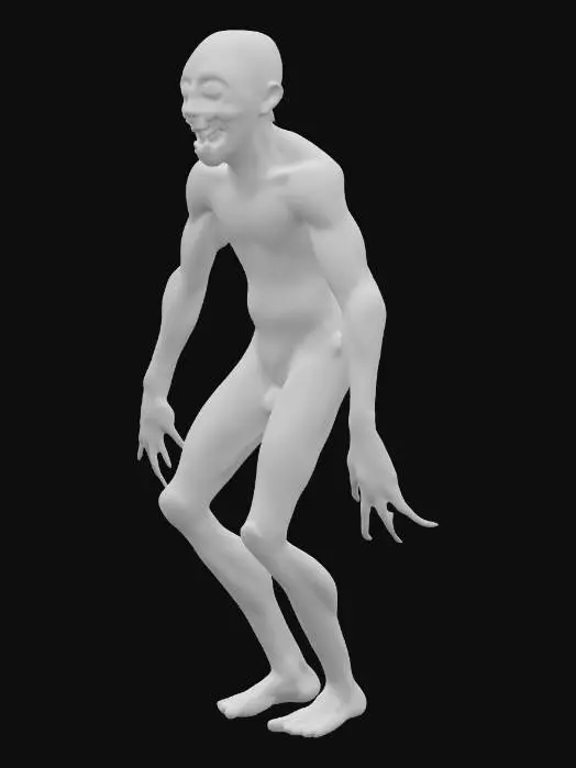 3D model for “Realistic SCP-inspired humanoid horror entity in full-body A-pose, standing on a plain white background, anatomically neutral with no clothing (non-sexual). Extremely unsettling appearance: unnaturally large faintly glowing eyes, grotesquely distorted and deformed face with festering, pus-like crusted skin textures (non-graphic), wide unnatural smile, waxy artificial stretched flesh. Limbs unnaturally long and thin, fingers and toes elongated and uncanny. Strong SCP monster aesthetic (SCP-096, SCP-173, SCP-106), clinical documentation style, eerie psychological horror atmosphere, cinematic dramatic lighting, photorealistic high detail, realistic skin texture, 3D character model.”