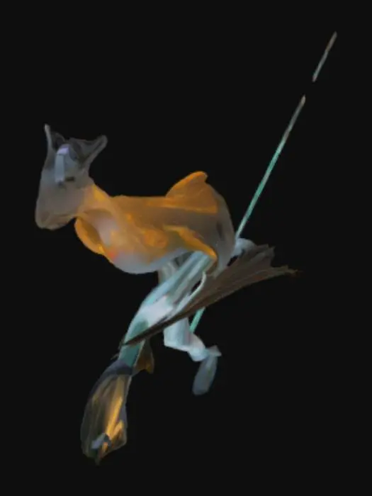 3D model for "A breathtaking aerial view of the Twelve Apostles along the Great Ocean Road at sunset, with golden light casting long shadows over the limestone stacks, surrounded by crashing waves and mist. In the distance, a kangaroo stands majestically on a cliff edge, while an Aboriginal elder paints Dreamtime symbols in the sky using glowing light trails. Ultra-realistic, cinematic lighting, 8K, high detail."