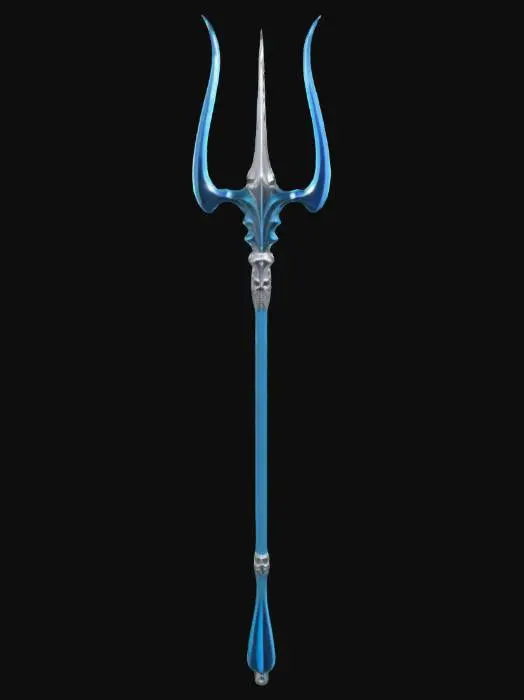 3D model for tridente colo plateado azulado , mango largo, estilo lanza #ocean#