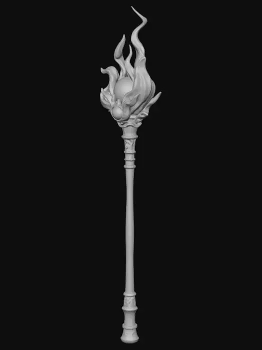 3D model for fais moi un baton de mage de feu en low poly