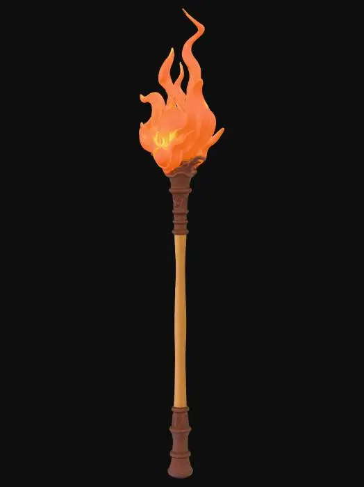 3D model for fais moi un baton de mage de feu en low poly