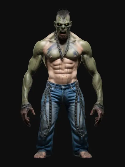 3D model for Muscular brute zombie, wearing a white wife beater and blue jeans
