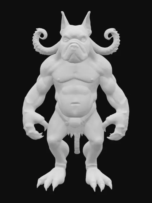 3D model for Humanoid ogre body and legs, with 4 tentacles as arms and a boxer dog head
