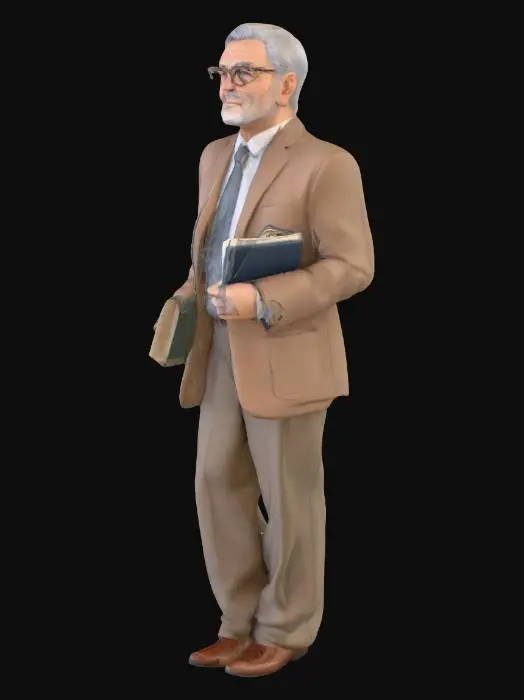 3D model for generate a male human, in his sixties, dressing like a university professor, greyish classic hair