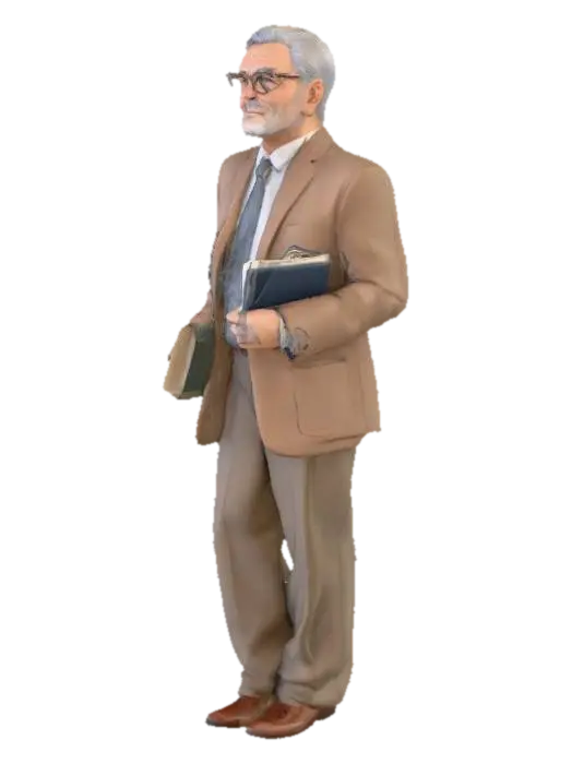 generate a male human, in his sixties, dressing like a university professor,… 3D model, vytvořený pomocí AI