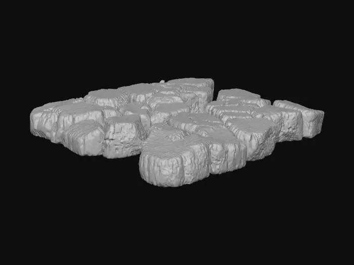 3D model for A 3D model of cracked drought-stricken ground with patches of fire burning across the surface. The soil is dry, fractured, and uneven, with glowing embers and charred textures where the flames spread. Focus only on the scorched barren land and fire effects as a standalone object, no background or environment. Realistic cracked earth textures combined with dynamic flames and smoke details.