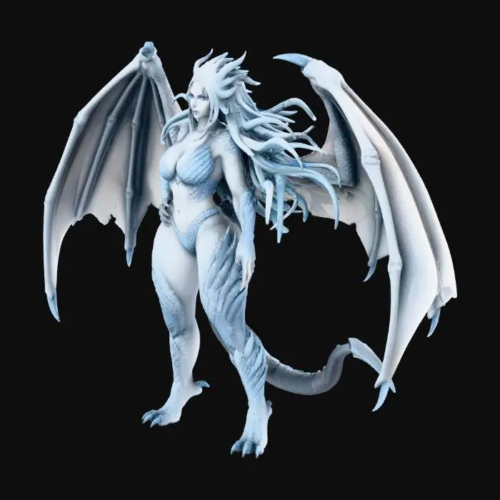 3D model for White Dragon Humanoid Lady