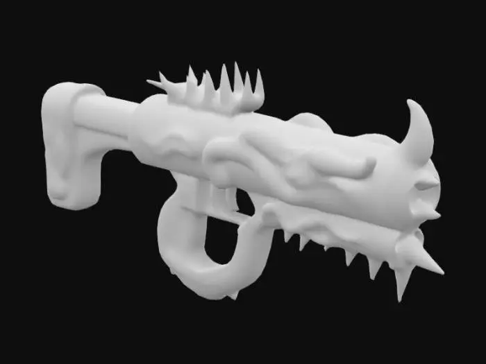 3D model for minigun, doom style, demonic, gothic, detailed, ultrakill style, snake motifs, cool, Game Asset